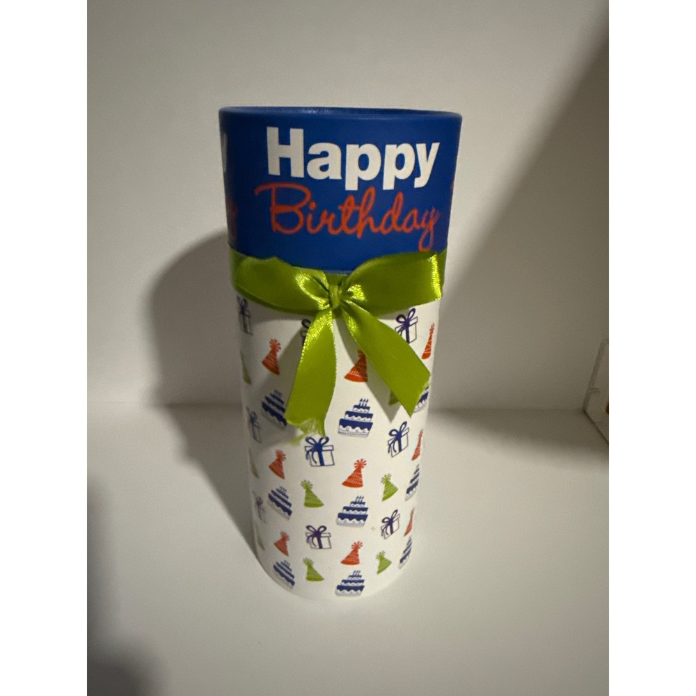 Happy Birthday Wine Glass with Decorative Gift Tube and Green Ribbon Bow Set